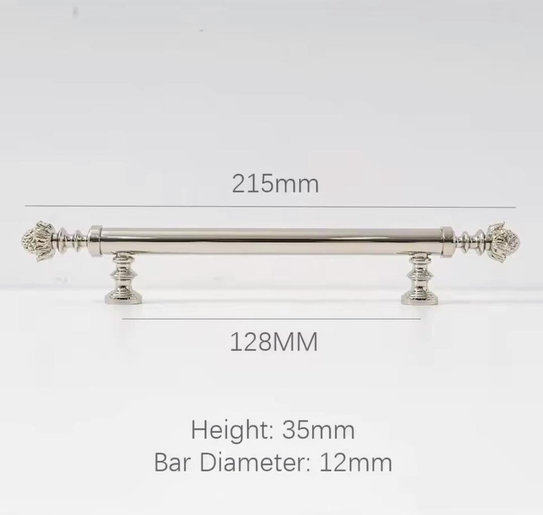 Decorative silver drawer handle/Ornate silver chrome drawer pull/Unique cabinet handle/Silver wardrobe door handle/Pincone cabinet handle