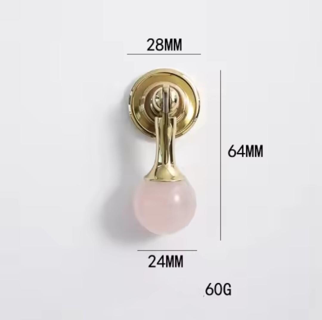 Shiny gold drop handle in rose quartz, white quartz and marble/Gemstone drawer pull/Semi precious stone cabinet pull/Luxury crystal handle