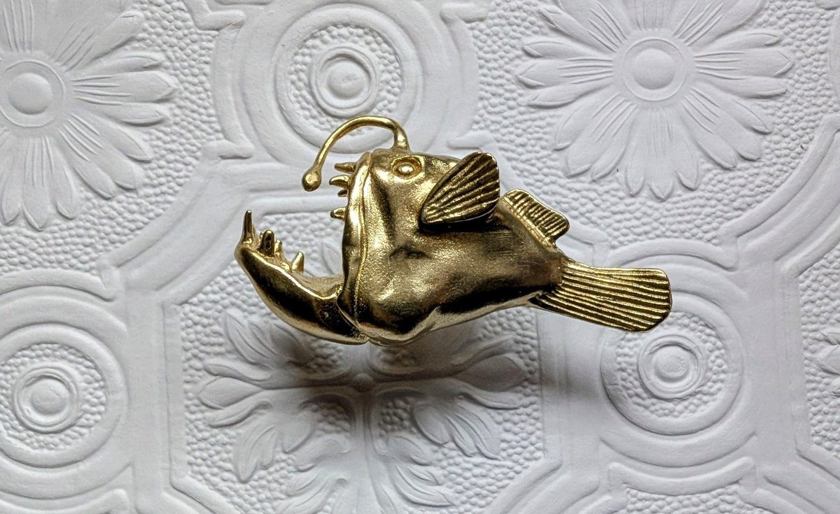 Gold lantern fish cabinet pull/Angle fish drawer handle/Unique fish door handle/Gothic core door knob/Quirky brass cabinet handle