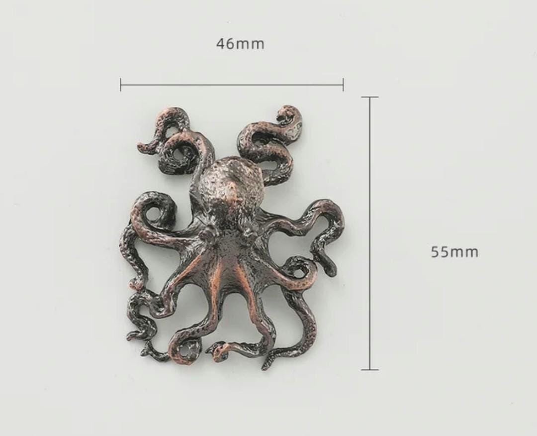 Gold or bronze octopus cabinet pull/Brass Kracken drawer knob/Octopus drawer handle/quirky furniture hardware/deep sea door knob/Fun handles
