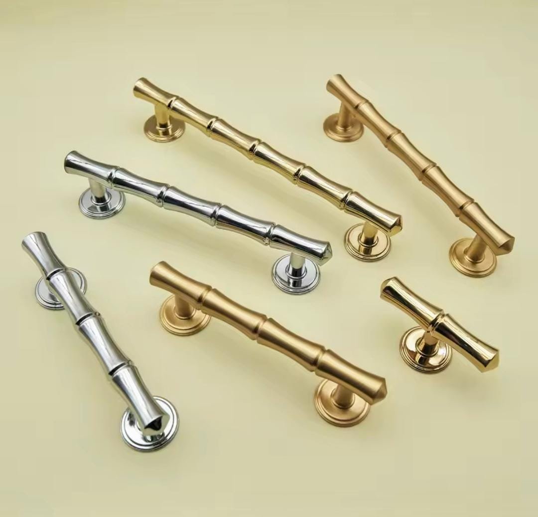 Bamboo patterned brass cabinet bar Handle/Bamboo drawer pull/Brass furniture hardware/Gold door handle/Silver Bamboo cabinet pull