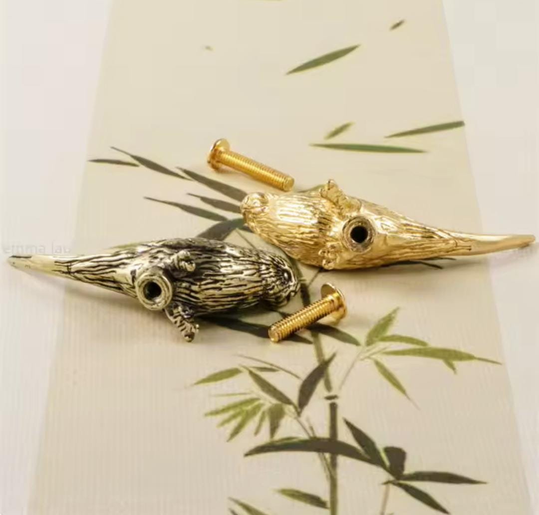 Brass Budgie Cabinet Pull/Gold Brass Budgerigar Door Handle/Bird shaped drawer handle/gold furniture hardware/Parrot Cabinet Door Knob