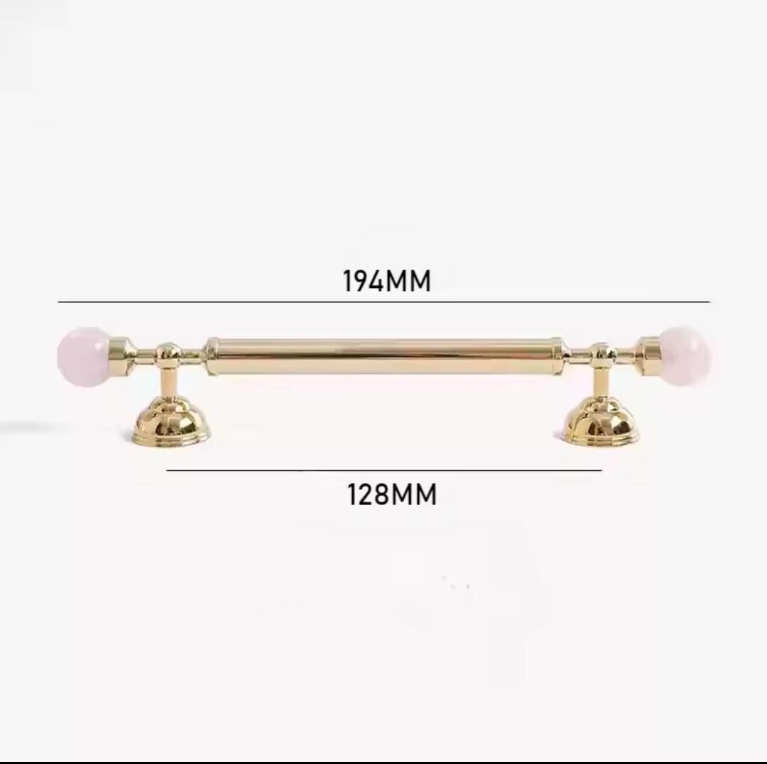 Shiny gold brass pink crystal bar handle/Semi precious stone and brass drawer pull/unique cabinet handle/IKEA hack/wardrobe door handle