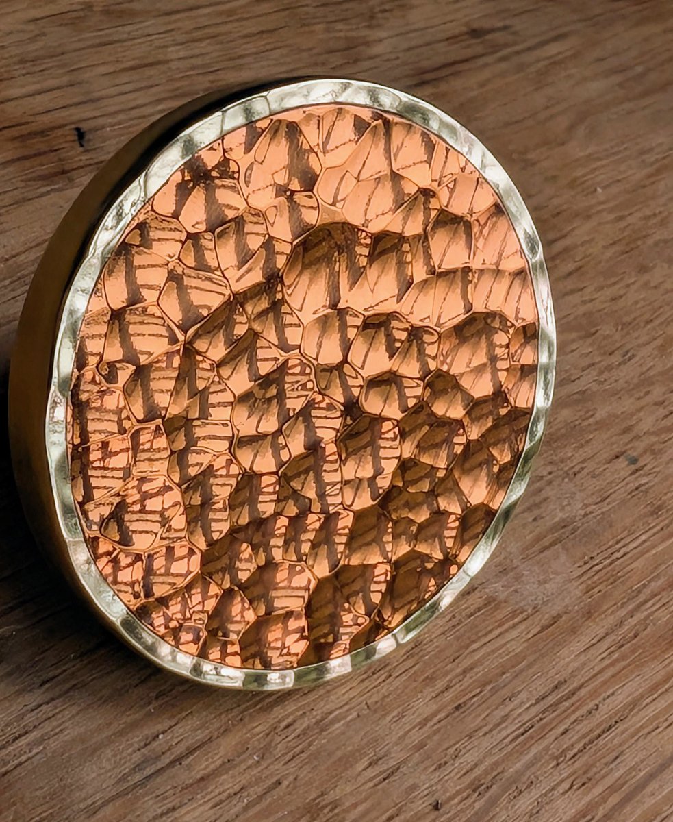 Copper and brass hammered brass drawer handle/Copper cabinet handle/Textured metal furniture hardware/Copper drawer knob/Copper cabinet pull