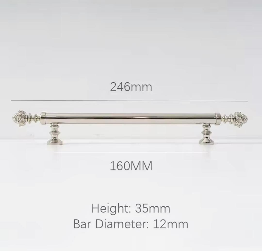 Decorative silver drawer handle/Ornate silver chrome drawer pull/Unique cabinet handle/Silver wardrobe door handle/Pincone cabinet handle
