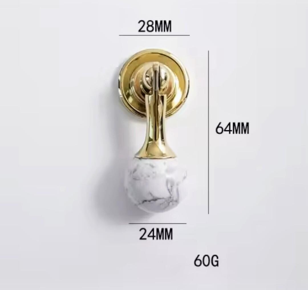 Shiny gold drop handle in rose quartz, white quartz and marble/Gemstone drawer pull/Semi precious stone cabinet pull/Luxury crystal handle