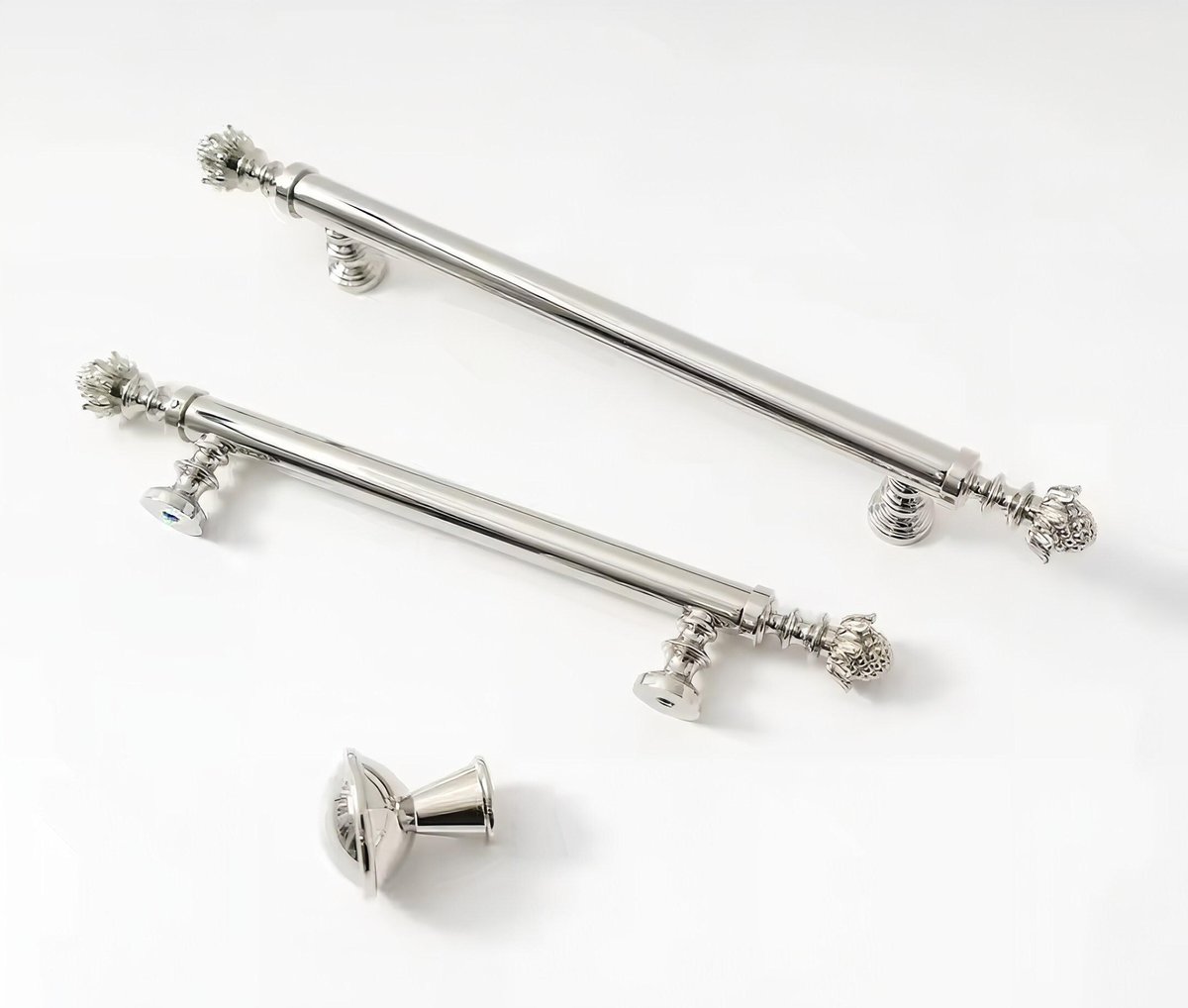 Decorative silver drawer handle/Ornate silver chrome drawer pull/Unique cabinet handle/Silver wardrobe door handle/Pincone cabinet handle