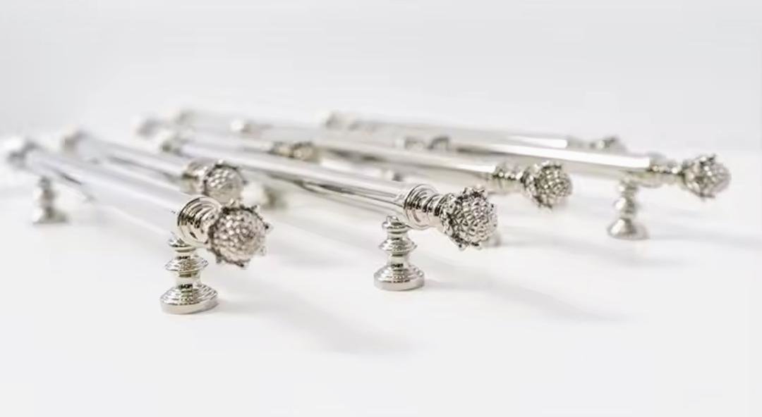 Decorative silver drawer handle/Ornate silver chrome drawer pull/Unique cabinet handle/Silver wardrobe door handle/Pincone cabinet handle