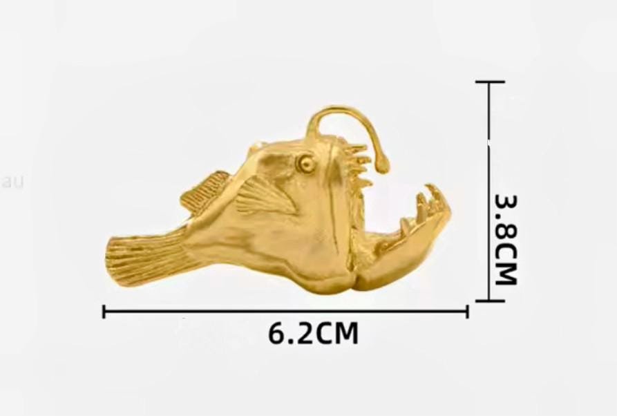 Gold lantern fish cabinet pull/Angle fish drawer handle/Unique fish door handle/Gothic core door knob/Quirky brass cabinet handle