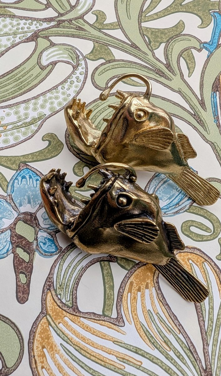 Gold lantern fish cabinet pull/Angle fish drawer handle/Unique fish door handle/Gothic core door knob/Quirky brass cabinet handle