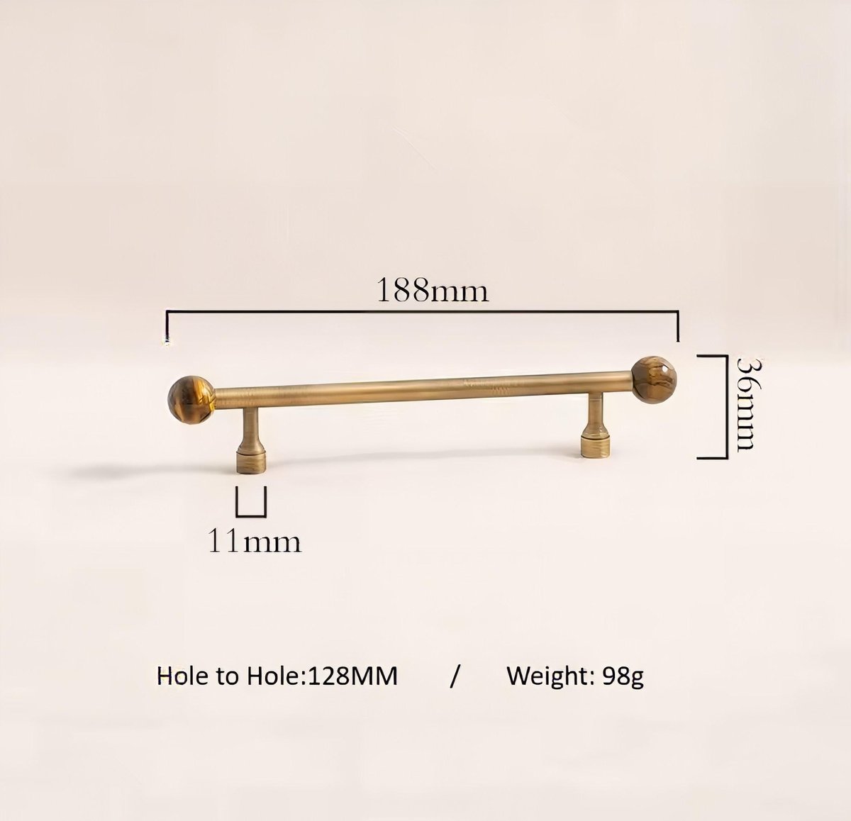 Bronze bar handle resting on tiger eye stone ball/Bronze and tiger eye cabinet handle/Semi precious stone and aged brass furniture hardware