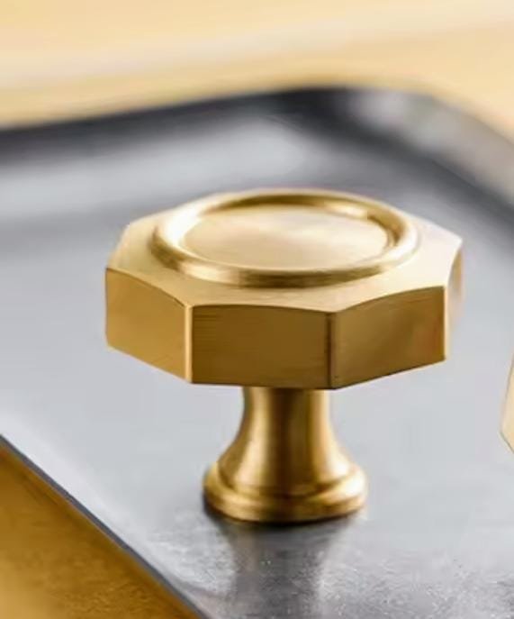 Gold brass hexagonal drawer pull/Geometric cabinet handle/Gold brass furniture hardware/Hexagonal door knob/Furniture renovation handle