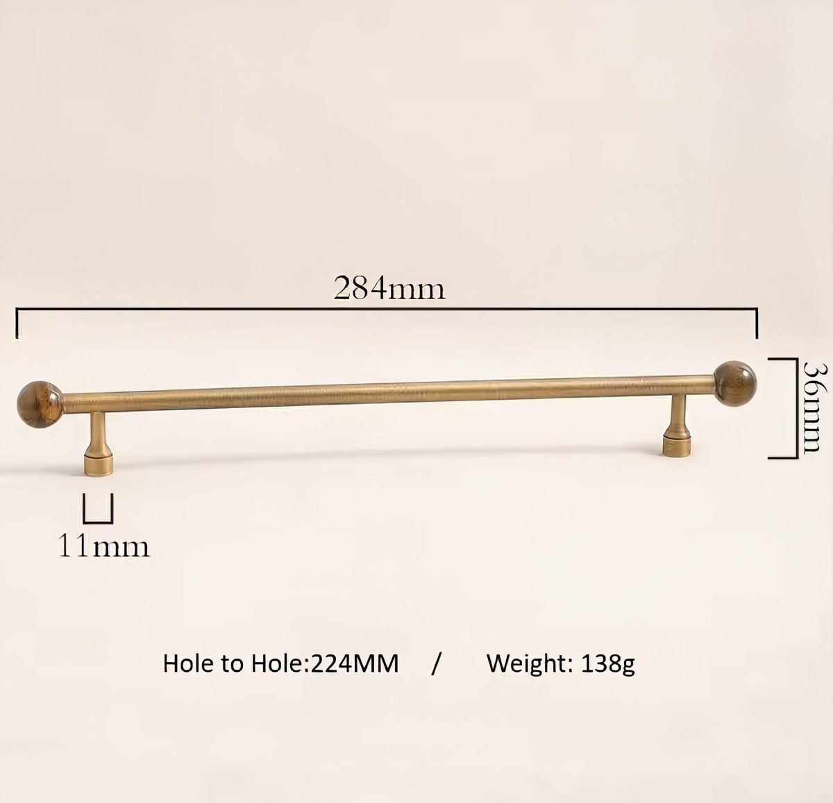 Bronze bar handle resting on tiger eye stone ball/Bronze and tiger eye cabinet handle/Semi precious stone and aged brass furniture hardware
