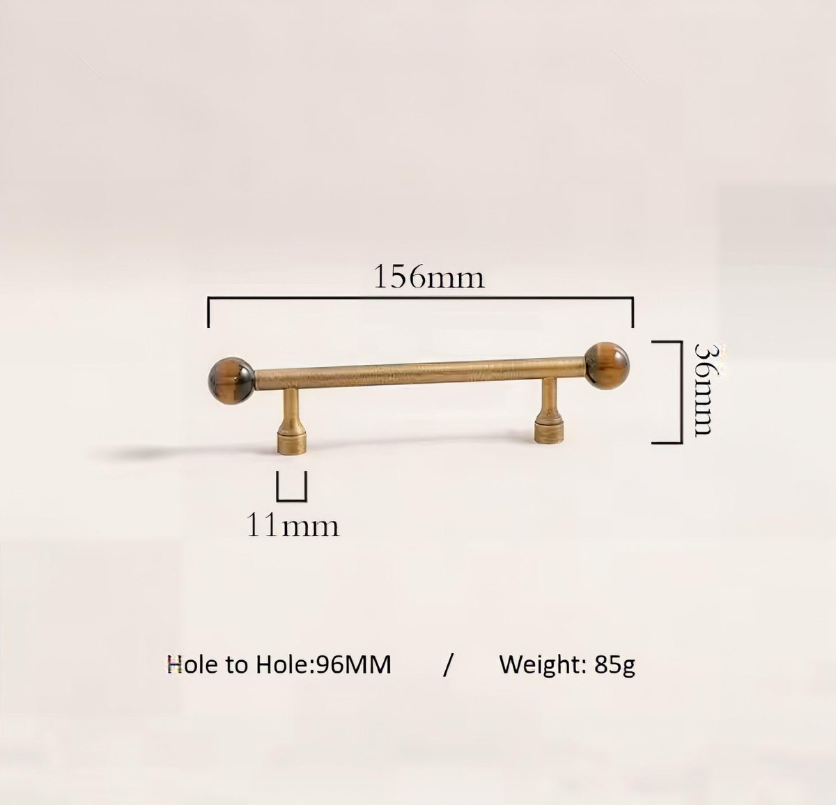 Bronze bar handle resting on tiger eye stone ball/Bronze and tiger eye cabinet handle/Semi precious stone and aged brass furniture hardware
