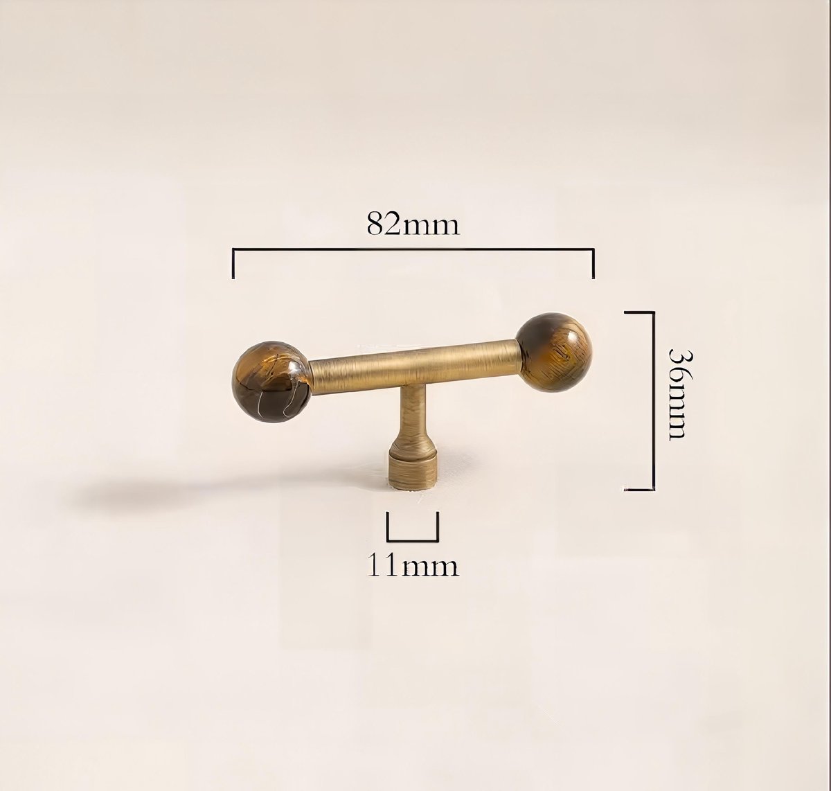 Bronze bar handle resting on tiger eye stone ball/Bronze and tiger eye cabinet handle/Semi precious stone and aged brass furniture hardware