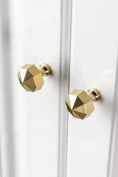 Heavy gold brass octagonal pyramid drawer pull/geometric cabinet handle/gold furniture hardware/classic door handle/hexagonal knob/IKEA hack