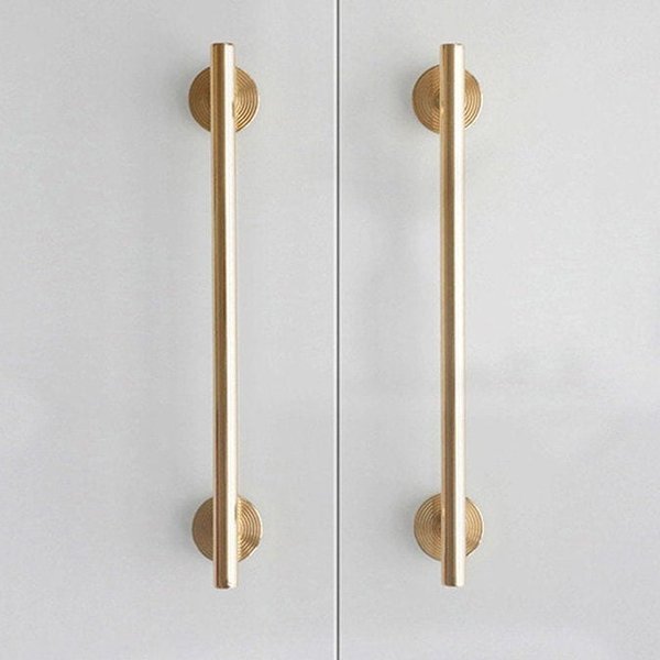 Shiny Gold Brass 8mm or 10mm thick bar pull handle with round backplates/gold drawer pull/kitchen furniture hardware/retro gold door handle