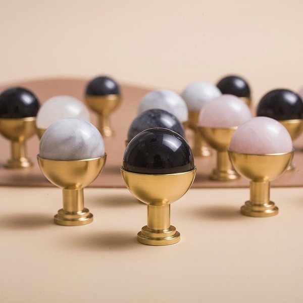 Semi precious stone ball and brass egg cup drawer handle/marble ball and brass cabinet handle/stone furniture hardware/gemstone door knob