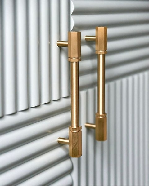 Industrial chic drawer handle/Brass hexagonal cabinet handle/Geometric man cave hardware/Hexagonal brass bar handle/gold furniture hardware