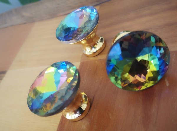 Sparkly rainbow crystal and gold cabinet pull/Glittery crystal door handle/Rainbow crystal drawer knob/ Furniture hardware/nursery decor