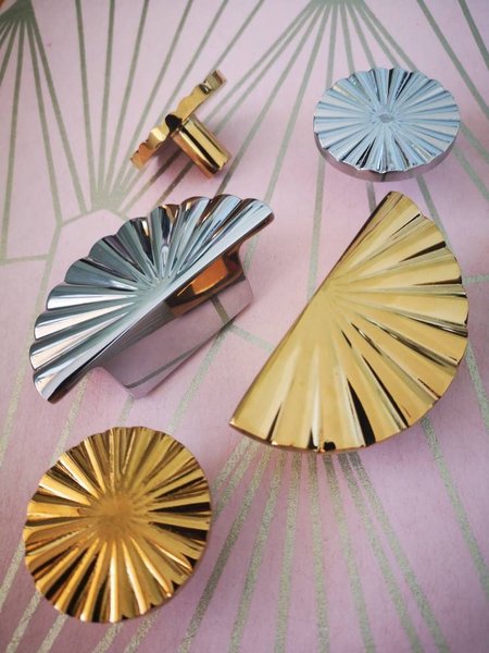Super Shiny Gold or Silver Sun Ray inspired art deco design Cabinet Pull/semi circle door handle /round drawer knob/ chrome handle/IKEA hack