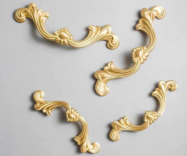 Gold baroque style solid brass cabinet pull/Antique French style drawer handle/brass furniture hardware/Gold Rocco style door handle
