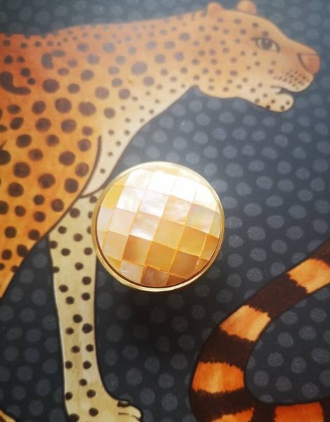 Checked yellow mother of pearl drawer pull/Gold pearl cabinet handle/pearl furniture hardware/golden shell cabinet pull/gold pearl knob