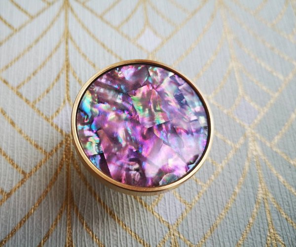 Pink mother of pearl drawer pull/liliac pearl and gold brass cabinet handle/round shell drawer knob/nursery decor/pink furniture hardware