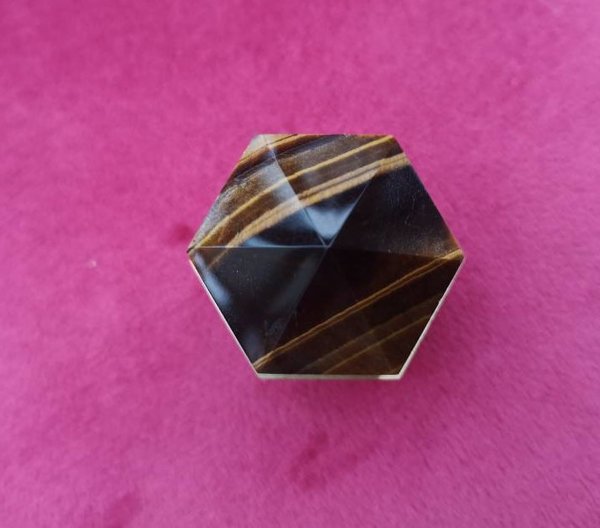 Golden Brown Tiger Eye hexagonal cabinet handle/Semi precious stone and brass pyramid drawer pull/Geometric brown stone door knob