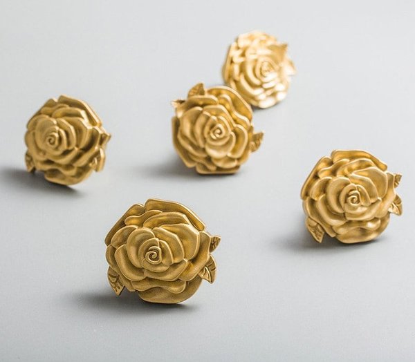 Beautiful gold or silver rose shaped door handle/Brass rose flower cabinet pull/Gold or silver rose shaped drawer knob/flower shaped handle