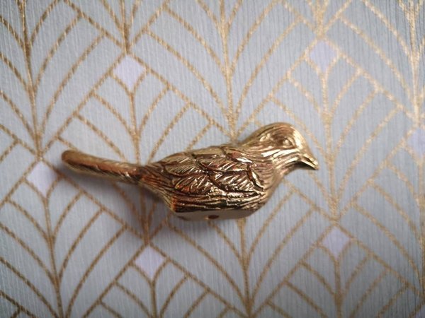 Small detailed gold bird drawer handle/Gold brass sparrow shaped cabinet pull/small chickadee door knob/nursery furniture hardware/gold bird