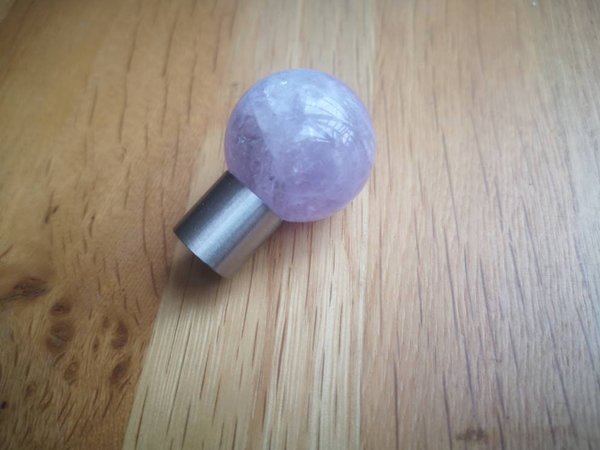 Purple Amethyst ball and silver drawer pull/Polished purple gemstone cabinet handle/Amethyst crystal and silver door knob/crystal hardware