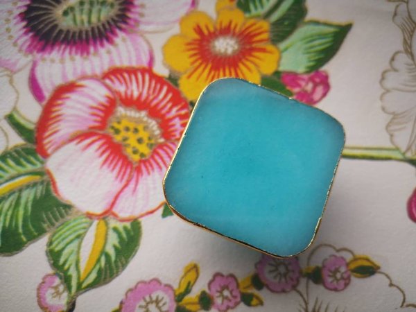 Square blue quartz crystal drawer handle/turquoise coloured crystal and gold brass cabinet handle/gemstone door knob/blue crystal hardware