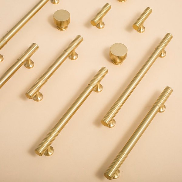 Matte gold brass bar handle/bar handle with a line pattern/brushed metal cabinet handle/home improvement hardware/kitchen cabinet handle