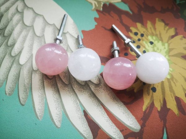 White or rose pink quartz ball handles/ Semi precious stone drawer pull/crystal ball cabinet handles/furniture hardware/gemstone door knob