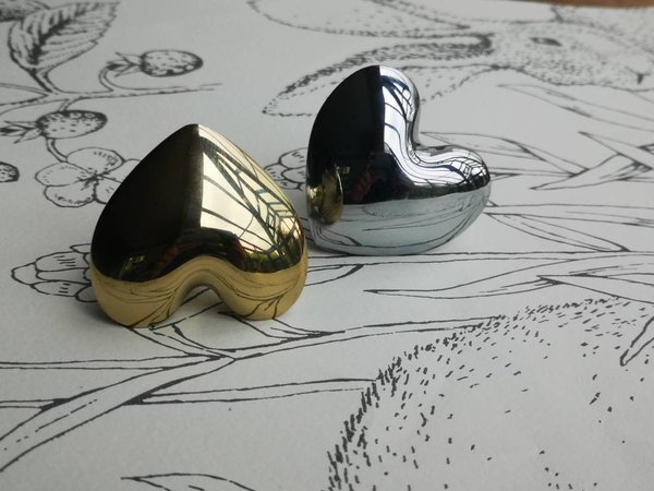 Gold or Silver smooth shiny polished heart shaped cabinet pull/Brass heart shaped drawer handle/Polished shiny gold heart design door knob