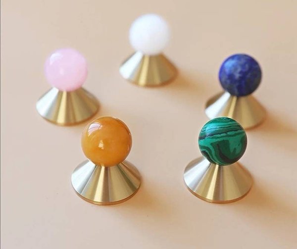 Colourful retro style semi precious stone and brass drawer pull/geometric cabinet handle/mid century modern style knob/bright coloured pull