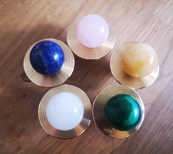Round colourful semi precious stone ball and brass drawer pull/bright gemstone cabinet handle/Retro style door knob/mcm brass drawer handle