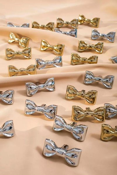 Cute shiny Gold or Silver bow shaped cabinet pull/Ribbon bow drawer handle/Gold or Silver furniture hardware/Ribbon bow nursery door knob