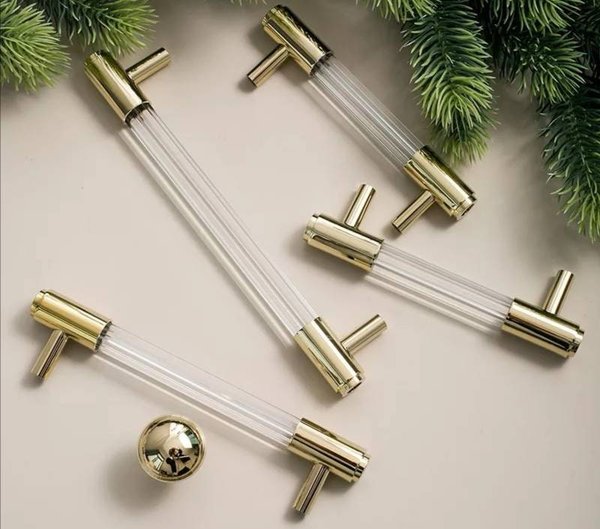 Brass and clear textured lucite cabinet bar pull handle/clear acrylic drawer handle/lucite furniture hardware/brass transparent resin handle