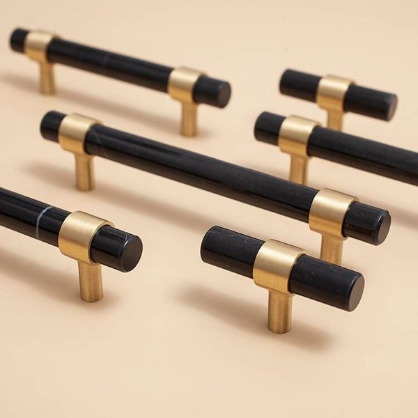 Jet black nero marble cabinet handle/black marble and brass drawer pull/marble furniture hardware/black and gold or silver kitchen hardware