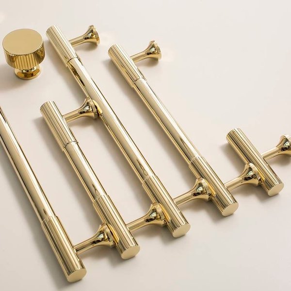Shiny gold brass bar handle/bar handle with a line pattern/polished metal cabinet handle/home improvement hardware/kitchen cabinet handle
