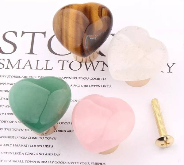 Smooth polished heart shaped semi precious stone drawer handle/Pink, white quartz, tiger eye or jade cabinet handle/heart gemstone door knob