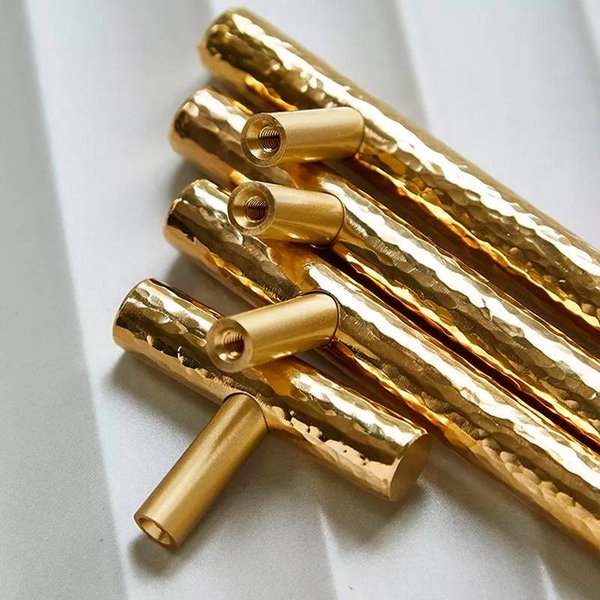 Glittery gold hammered brass cabinet bar handle/Shiny solid brass drawer pull/textured gold brass door handle/Gold brass furniture hardware