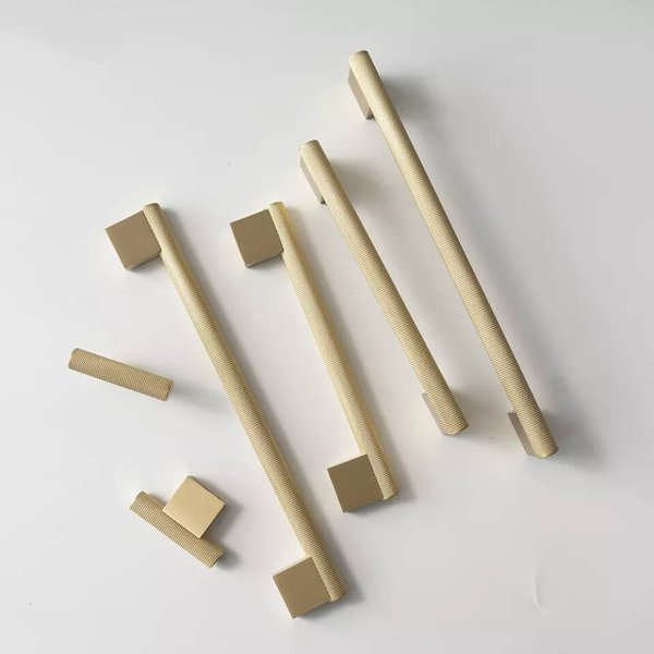 Gold brass knurled bar handle with wide base/metal cabinet handle/home improvement hardware/brass kitchen cabinet handle