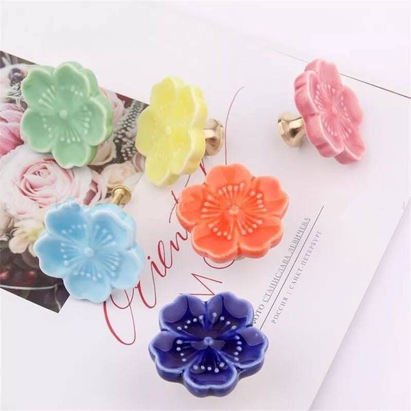 Ceramic flower design cabinet pull/Bright coloured flower drawer knobs/floral furniture hardware/simple flower handle