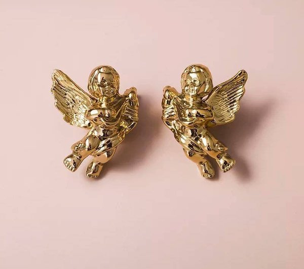 Gold brass cherub door handle/Baby Angel Cabinet Pull/Gold Eros shaped drawer pull/Gold brass angelic themed furniture hardware/Sweet cherub