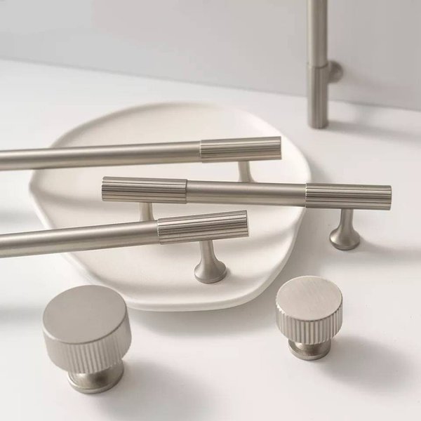 Silver nickle cabinet pull/Matte silver bar pull handle with a line pattern/Silver nickle drawer handle/modern silver furniture hardware