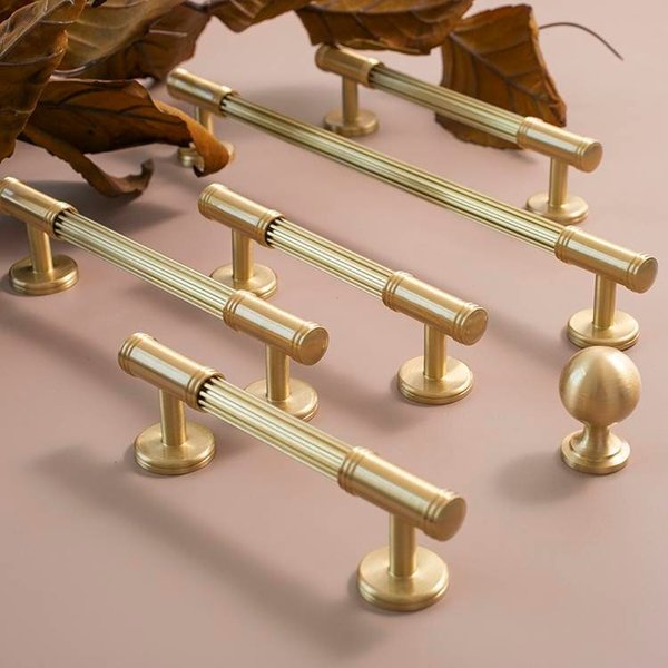 Matte gold line texture bar handle/Gold cabinet pull with round feet/Brass door handle/bar drawer pull/furniture hardware/home improvement
