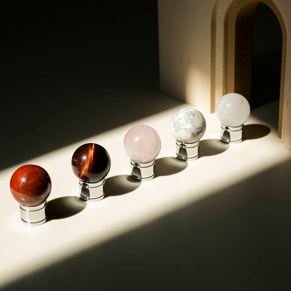 Semi precious stone ball drawer knob/Crystal drawer pull/Round gemstone cabinet handle/Silver  door knob/Quartz crystal and silver handle